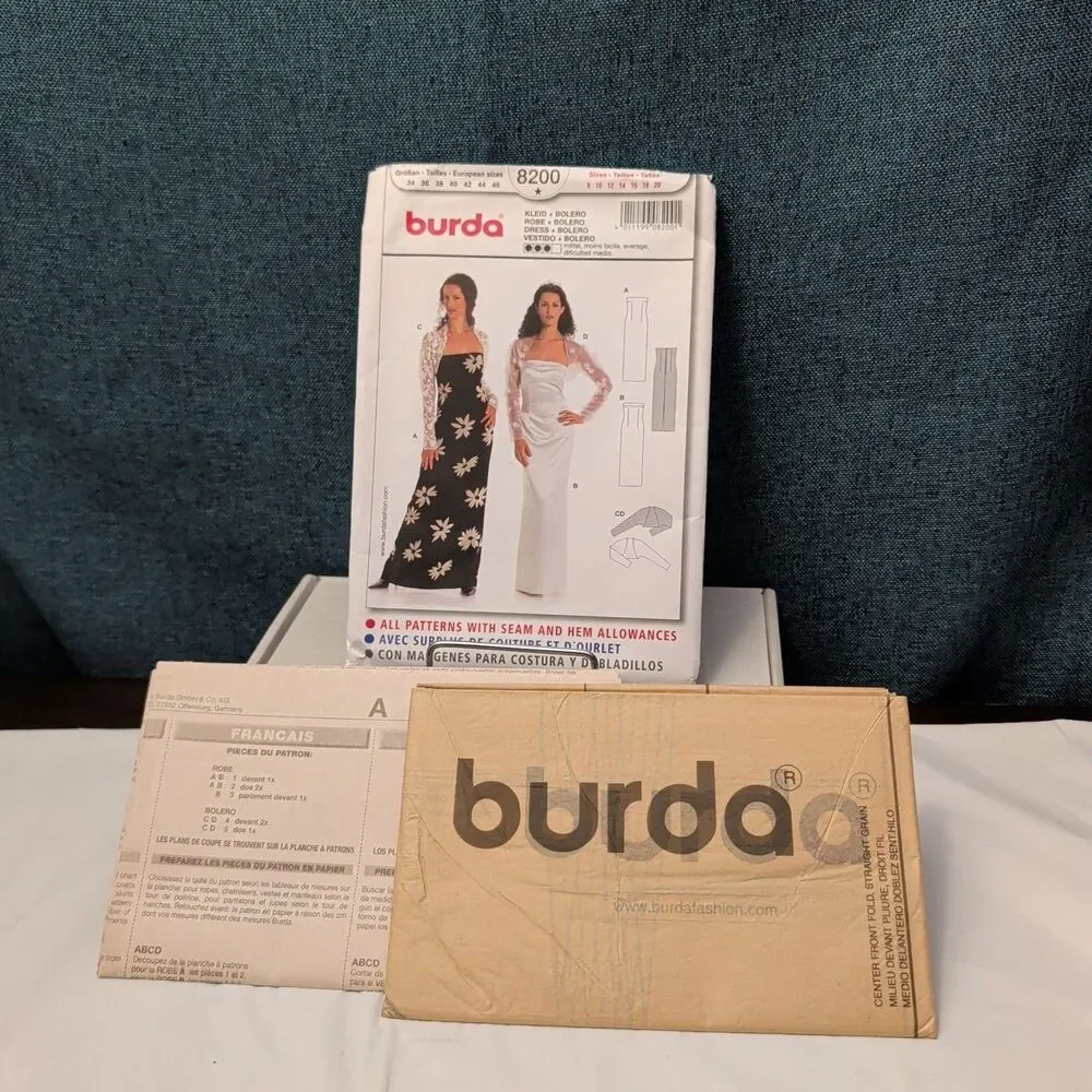 Burda 8200 Misses Strapless Evening Gown Pattern Wedding Dress Sz 8 20 Uncut